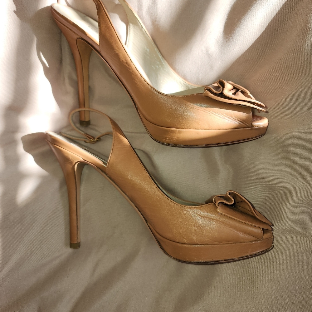 Valentino Garavani Tan Peep-Toe Heels - Picture 9 of 10